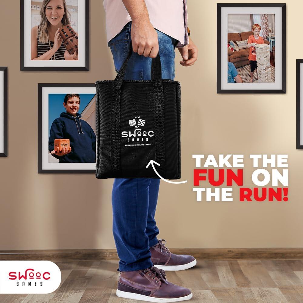 imageSWOOC Games  3in1 Giant Chess Checkers ampamp Chess Tac Toe Game with Mat 4ft x 4ft  MachineWashable Canvas ampamp 5quot Big Foam Discs  Giant Chess Set Outdoor ampamp Checkers Board Game for Adults ampamp Kids