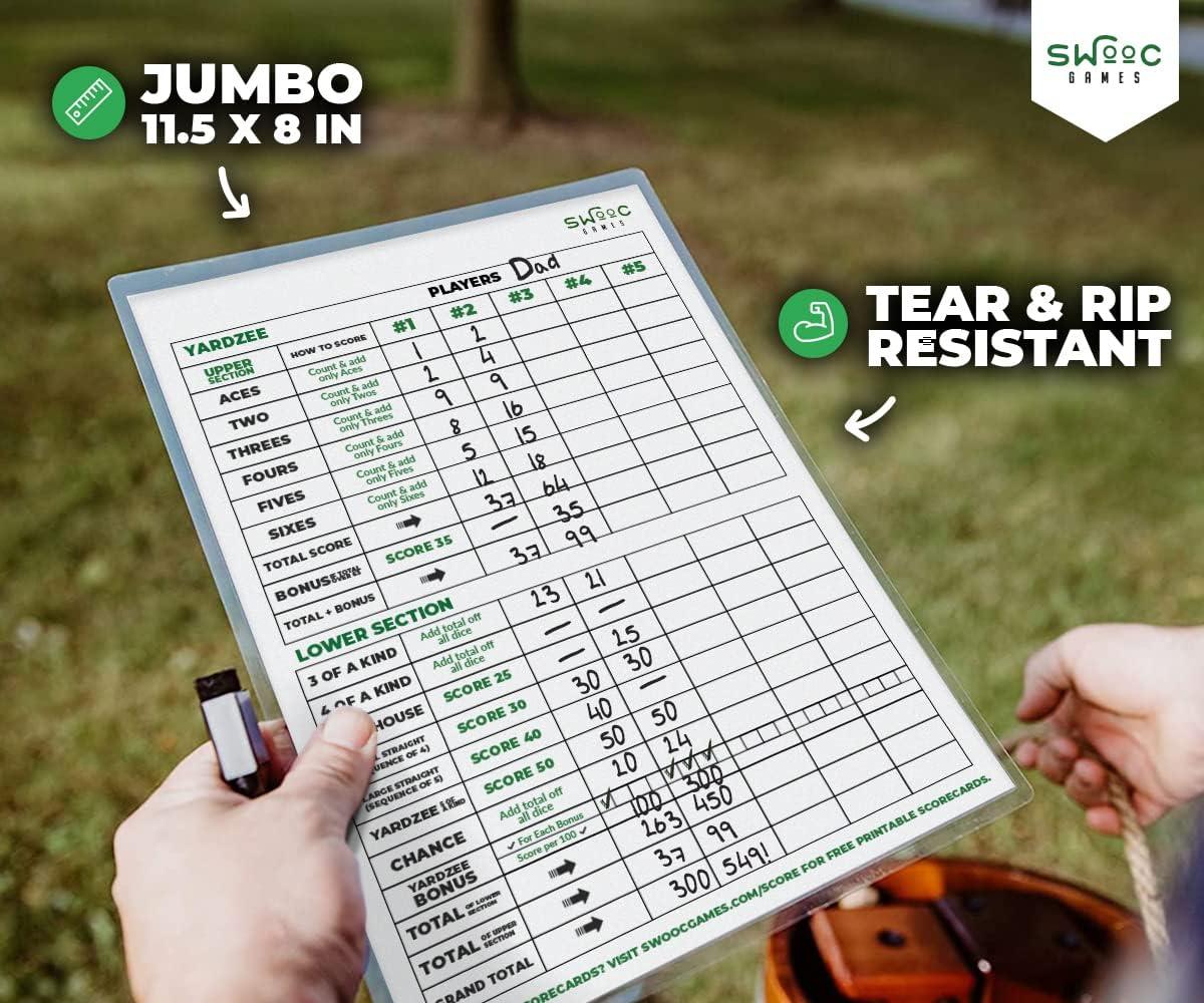 imageSWOOC Games  5 Big Laminated Yardzee ampamp Farkle Score Cards 115in x 8in with Rules  Large Reusable Dry Erase Pads for Giant Outdoor DiceScore Cards  Markers 5 Pack