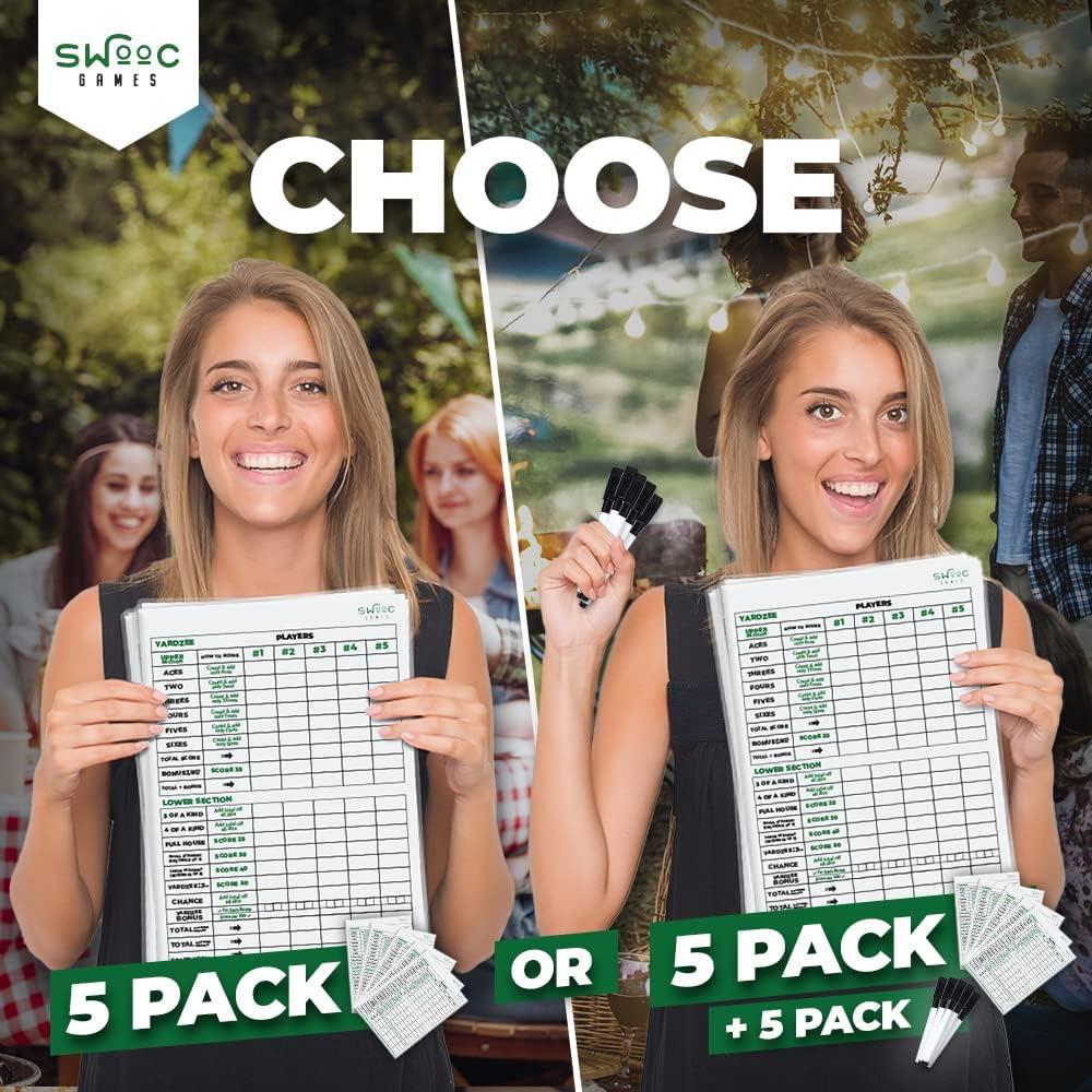 imageSWOOC Games  5 Big Laminated Yardzee ampamp Farkle Score Cards 115in x 8in with Rules  Large Reusable Dry Erase Pads for Giant Outdoor DiceScore Cards  Markers 5 Pack