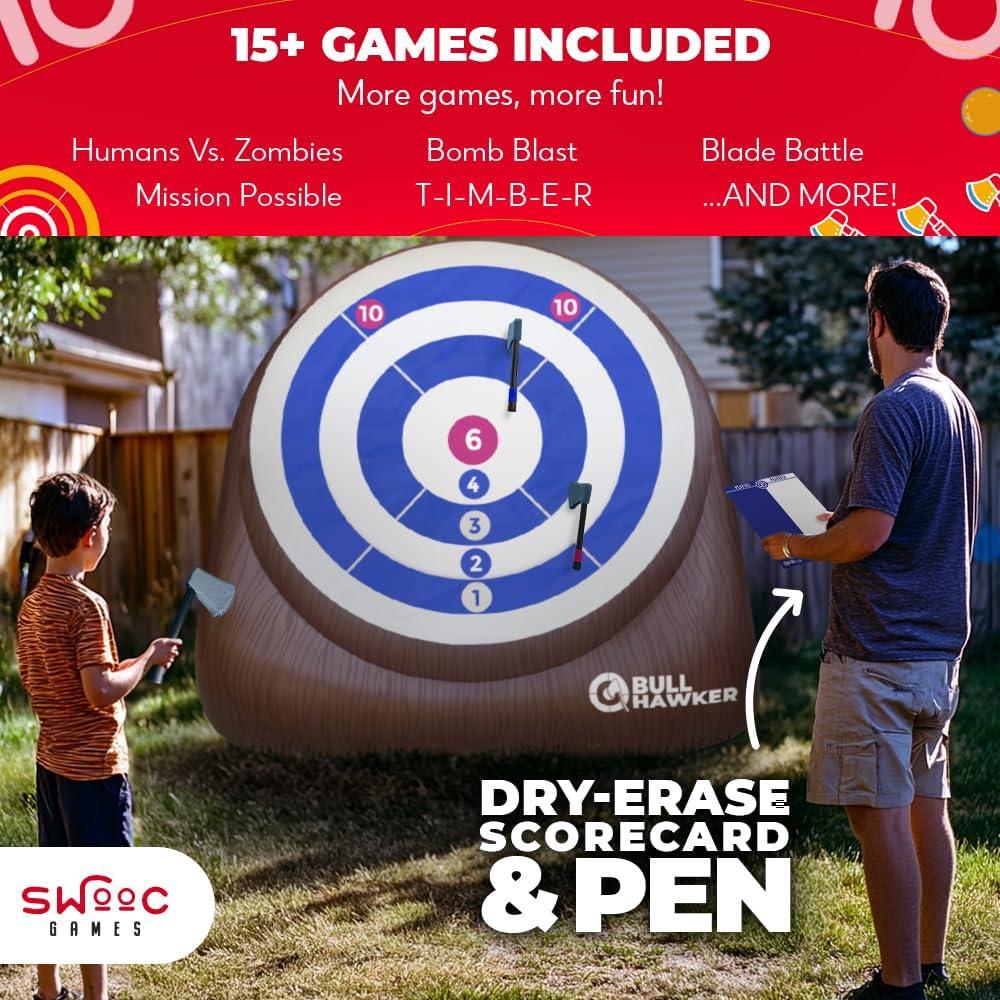 imageSWOOC Games  Bull Hawker  Giant Axe Darts Over 6ft Tall w 15 Games  Axe Throwing Game for Backyard wAir Pump  Outdoor Games for Adults and Family  Carnival Games  Throwing Axe Yard Games