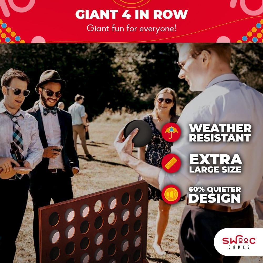imageSWOOC Games  Giant Four in a Row All Weather With Carrying Case ampamp 60 Quieter Design  Connect 4 for Outdoor Yard and Backyard  Kids and Adults3ft x 2ft