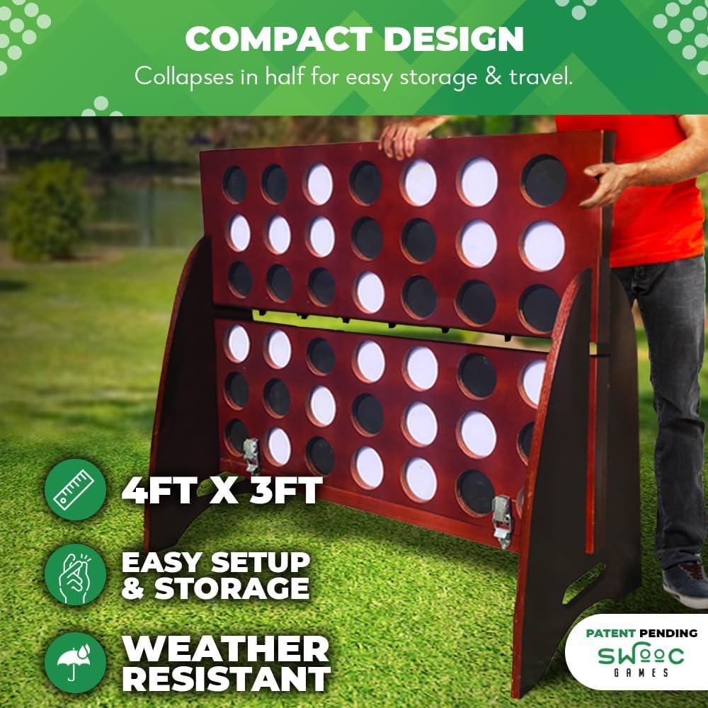 imageSWOOC Games  Giant Four in a Row All Weather With Carrying Case ampamp 60 Quieter Design  Connect 4 for Outdoor Yard and Backyard  Kids and Adults4ft x 3ft