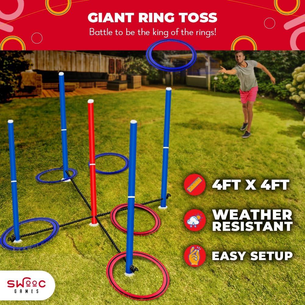 imageSWOOC Games  King Toss  Giant Ring Toss Game for Kids and Adults 4ft x 4ft  Weatherproof Giant Outdoor Games for Adults and Family  Backyard Activities  Outside Yard ampamp Lawn Game  Beach Fun