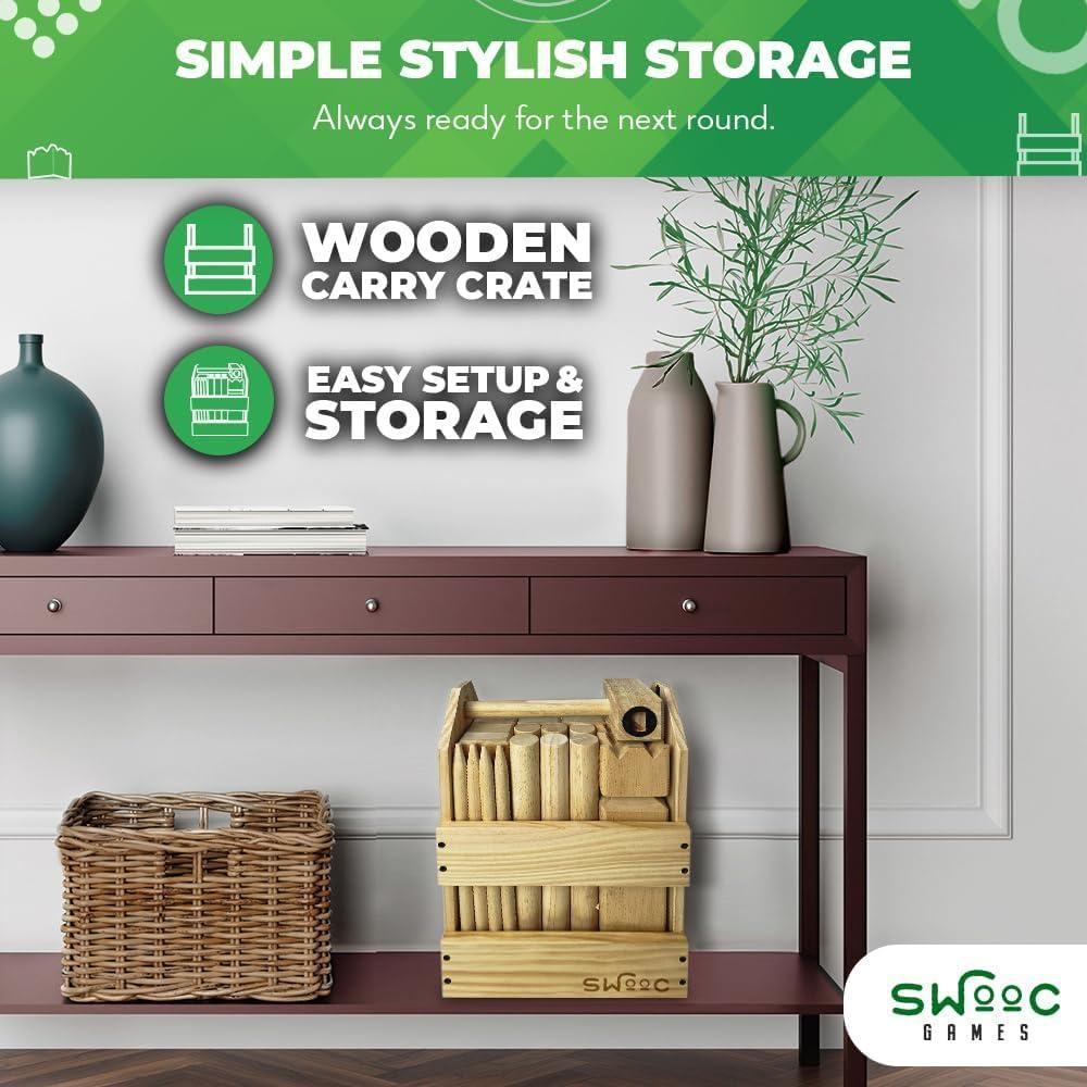 imageSWOOC Games  Kubb Yard Game Set  Premium Hardwood Viking Chess Set wWood Crate  for Adults ampamp Kids  Backyard Size Kubb Game  for Kuub Tournaments with Friends  Viking Game  Kuube Outdoor Game