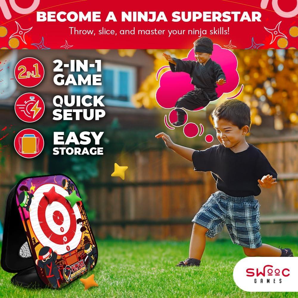 imageSWOOC Games  Ninja Superstar  2in1 Corn Hole Games for Kids  5Second Setup  Ninja Toys for Boys  Bean Bag Toss Game for Kids  Cornhole Game Set Outdoor  Outdoor Toys  Throwing Star