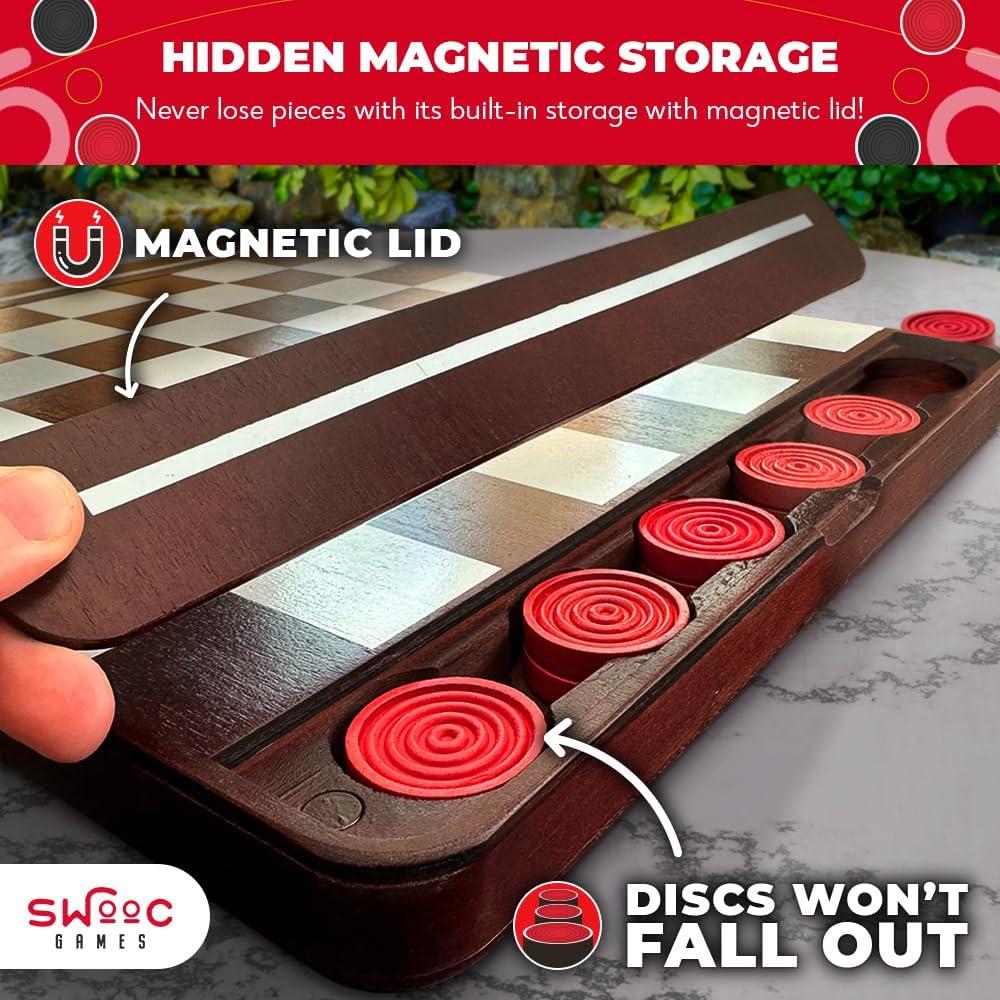 imageSWOOC Games  Premium Wooden Checkers Set 17in wHidden Magnetic Storage  Large Vintage Checkers Board Game for Kids ampamp Adults  Classic Board Games  Family Checker Board Game  Retro Checkerboard