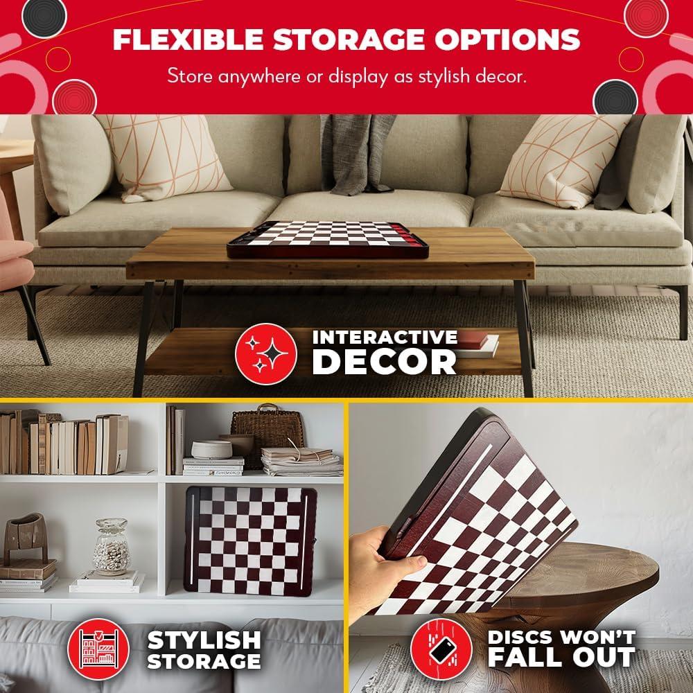 imageSWOOC Games  Premium Wooden Checkers Set 17in wHidden Magnetic Storage  Large Vintage Checkers Board Game for Kids ampamp Adults  Classic Board Games  Family Checker Board Game  Retro Checkerboard