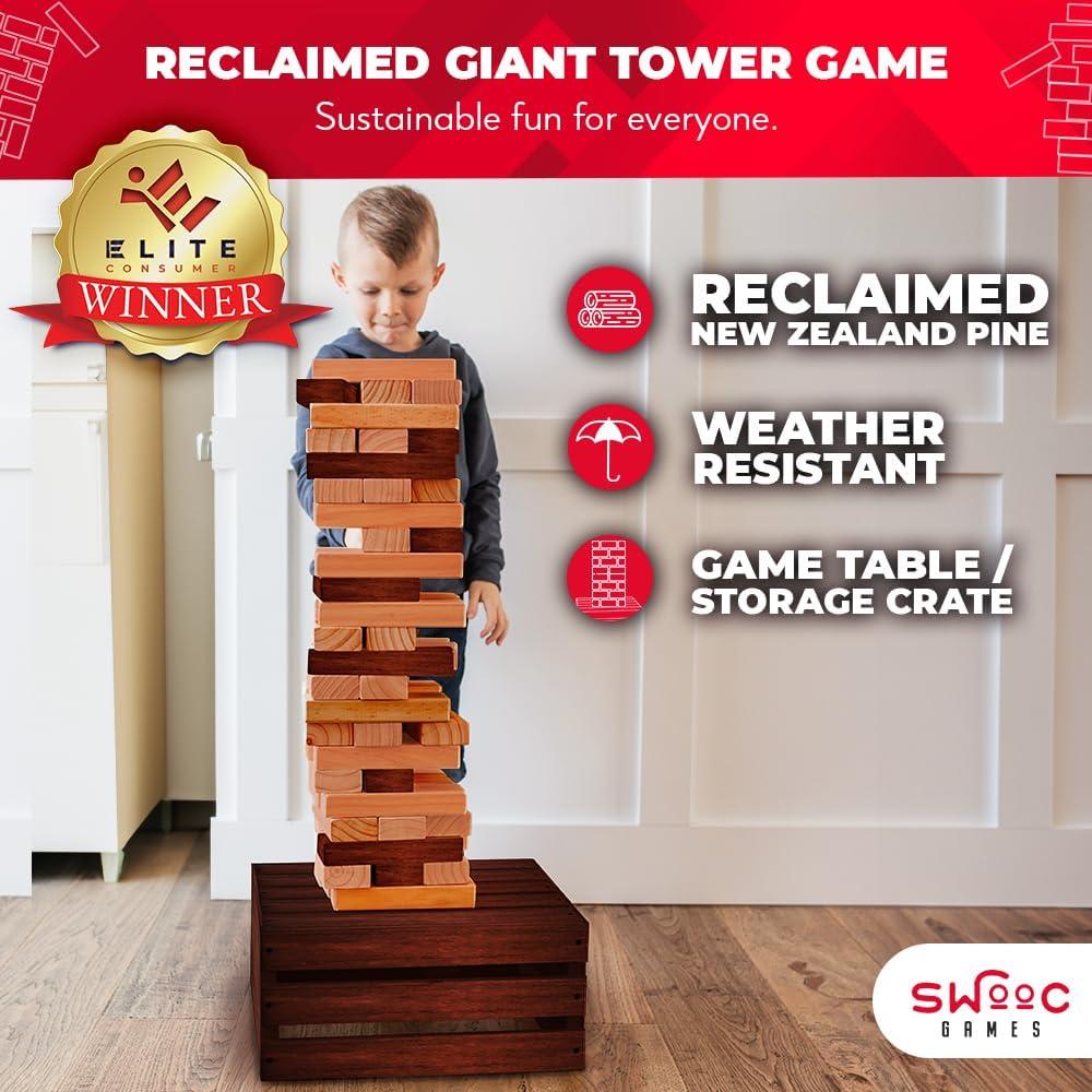 imageSWOOC Games  Reclaimed Giant Tower Game Weather Resistant 60 Blocks  Storage CrateOutdoor Game Table  Stacks up to 5ft  Giant Outdoor Tower for Adults  Large Yard Activity  Jumbo Lawn Fun