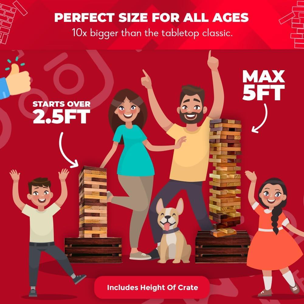 imageSWOOC Games  Reclaimed Giant Tower Game Weather Resistant 60 Blocks  Storage CrateOutdoor Game Table  Stacks up to 5ft  Giant Outdoor Tower for Adults  Large Yard Activity  Jumbo Lawn Fun