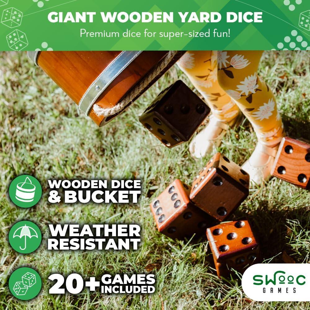 imageSWOOC Games  Yardzee Farkle ampamp 20 Giant Dice Games All Weather with Wood Bucket 5 Scorecards ampamp Marker  Yard Dice Outdoor Game  Large Dice Jumbo  Giant Yard Games  Outside Games  Lawn Games35 Dice