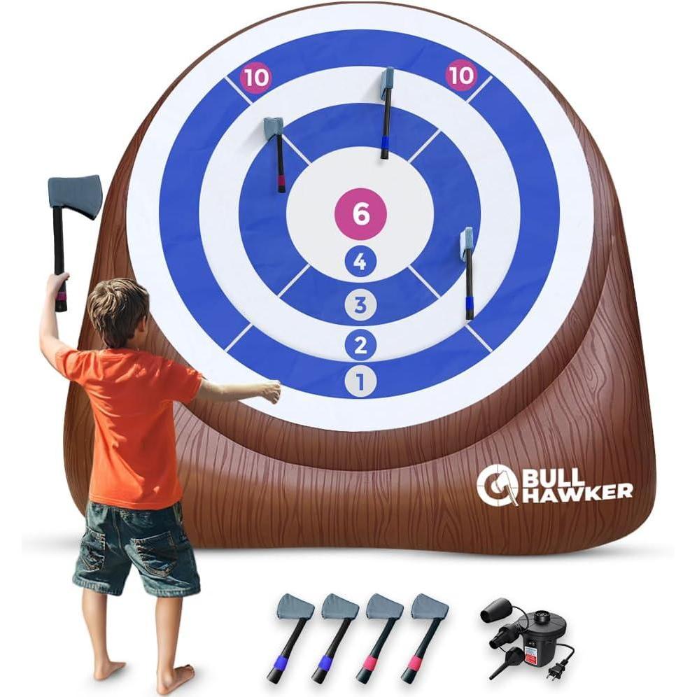 imageSWOOC Games  Bull Hawker  Giant Axe Darts Over 6ft Tall w 15 Games  Axe Throwing Game for Backyard wAir Pump  Outdoor Games for Adults and Family  Carnival Games  Throwing Axe Yard Games