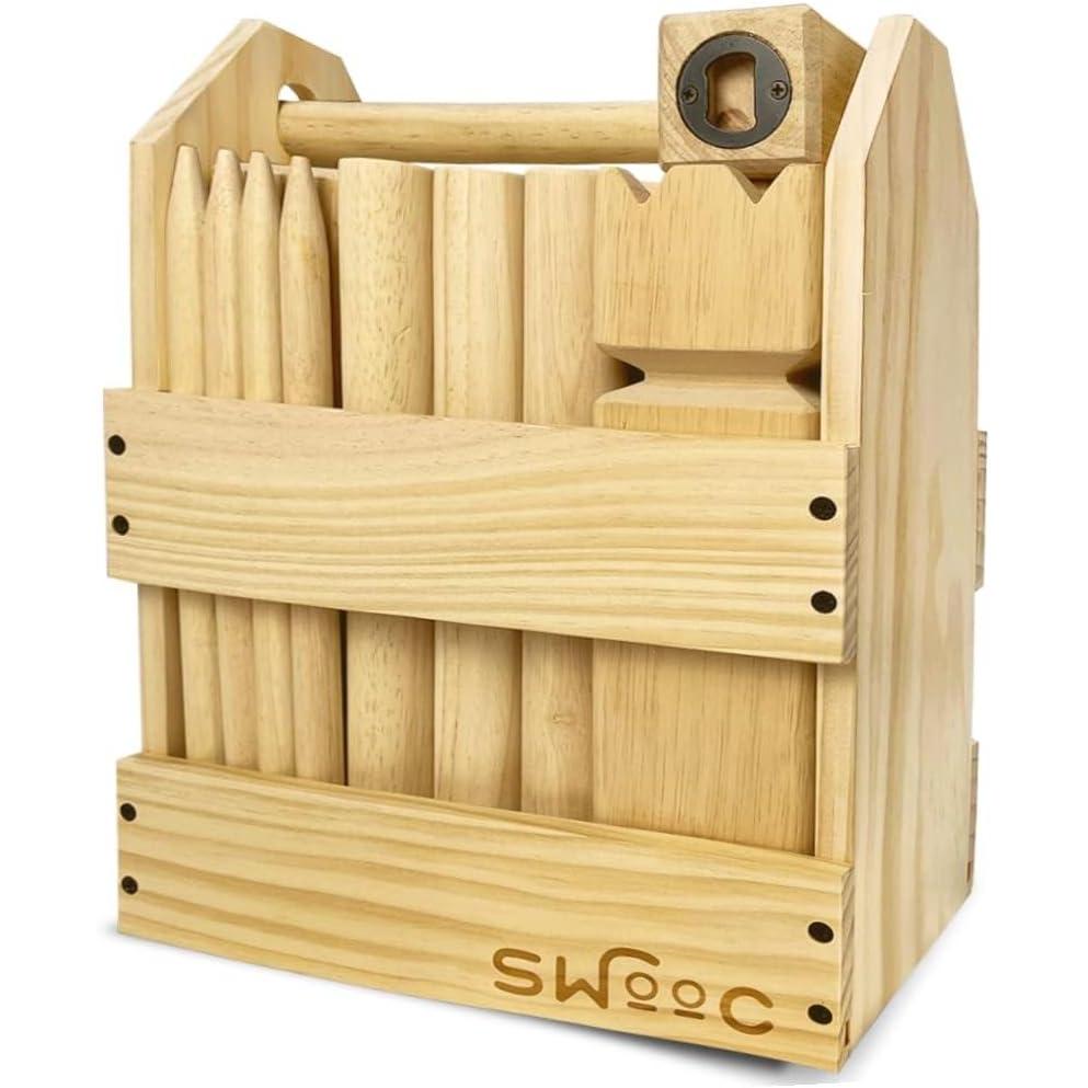 imageSWOOC Games  Kubb Yard Game Set  Premium Hardwood Viking Chess Set wWood Crate  for Adults ampamp Kids  Backyard Size Kubb Game  for Kuub Tournaments with Friends  Viking Game  Kuube Outdoor Game