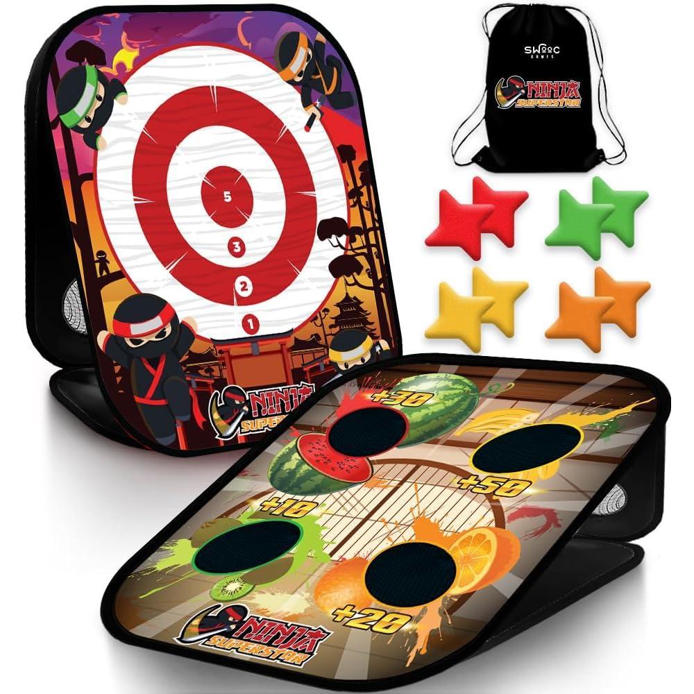 imageSWOOC Games  Ninja Superstar  2in1 Corn Hole Games for Kids  5Second Setup  Ninja Toys for Boys  Bean Bag Toss Game for Kids  Cornhole Game Set Outdoor  Outdoor Toys  Throwing Star