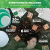 imageSWOOC Yardzee Farkle ampamp 20 Games  LightWeight Yard Dice Game Set All Weather with Collapsible Bucket 5 Big Laminated Score Cards and Marker Choose 25in or 35in Dice Yard GamesGreen