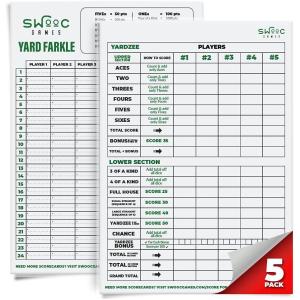 imageSWOOC Games  5 Big Laminated Yardzee ampamp Farkle Score Cards 115in x 8in with Rules  Large Reusable Dry Erase Pads for Giant Outdoor DiceScore Cards Only 5 Pack
