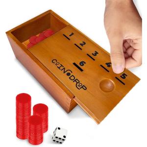 imageSWOOC Games  Coin Drop  Simple  Strategic Dice Games for Families with Coins Included for 26 Players  Works WPennies Too  Get Rid of Coins to Win  Board Games for Kids  Penny Game Wood Box