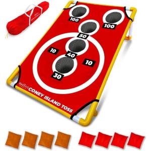 imageSWOOC Games  Coney Island Toss  Arcade Style Cornhole Board Set wCarrying Case ampamp 15 Games  Corn Hole Games for Adults  Kids Bean Bag Toss Game  Kids Cornhole Set wBags  Outdoor Yard Games