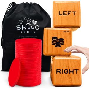 imageSWOOC Games  Giant Right Center Left Dice Game All Weather with 24 Large Chips ampamp Carry Bag  Jumbo Wooden Lawn Game  Big Backyard Games for Family  IndoorOutdoor  Left Right Center Dice Set