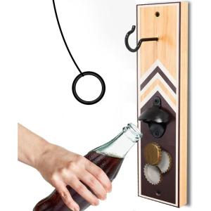 imageSWOOC Games  Hook ampamp Ring Toss Game for Adults Chevron Stained All Weather wBottle Opener Magnetic Catch Easy Setup Includes 5 On A String and Bar Games Brown