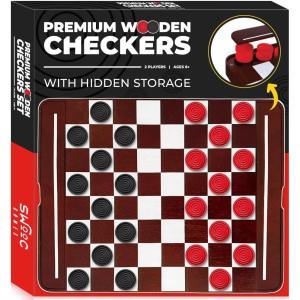 imageSWOOC Games  Premium Wooden Checkers Set 17in wHidden Magnetic Storage  Large Vintage Checkers Board Game for Kids ampamp Adults  Classic Board Games  Family Checker Board Game  Retro Checkerboard