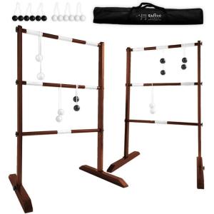 imageSWOOC Games  Premium Wooden Ladder Ball Game Set Weather Resistant  10 Games Included ampamp Carrying Case  Easy No Tool Assembly  Ladder Toss Outdoor Game  Hillbilly Golf Backyard Fun
