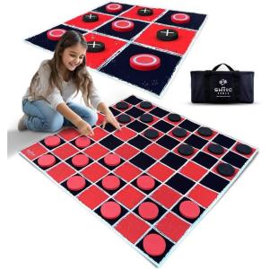 imageSwooc Games  2in1 Vintage Giant Checkers ampamp Tic Tac Toe Game WMat 3ft x 3ft  100 MachineWashable Canvas  Giant Outdoor Games for Kids  Yard Game for Kids  Jumbo Lawn Set  Large Checkers3ft x 3ft