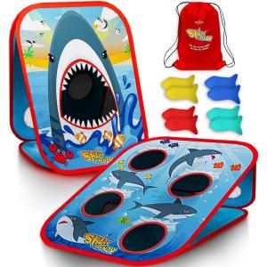 imageSwooc Games  Shark Frenzy  2in1 Bean Bag Toss Game for Kids  5Second Setup Toddler Party Games for Kids  Toddler Outdoor Fun  Corn Hole Shark Toys for Boys  Cornhole Game Set Outside