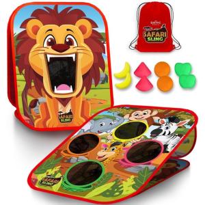 imageSwooc Games  Safari Sling  2in1 Bean Bag Toss Game for Kids  5Second Setup Kids Cornhole Game Set  Outdoor Toddler Activities  Backyard Party Games  Corn Hole Set Toddler Bean Bag Toss